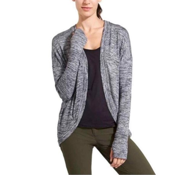 Athleta Cardigan Womens Small Gray Drape Pose Wrap Marled Open Front Knit - Picture 3 of 16